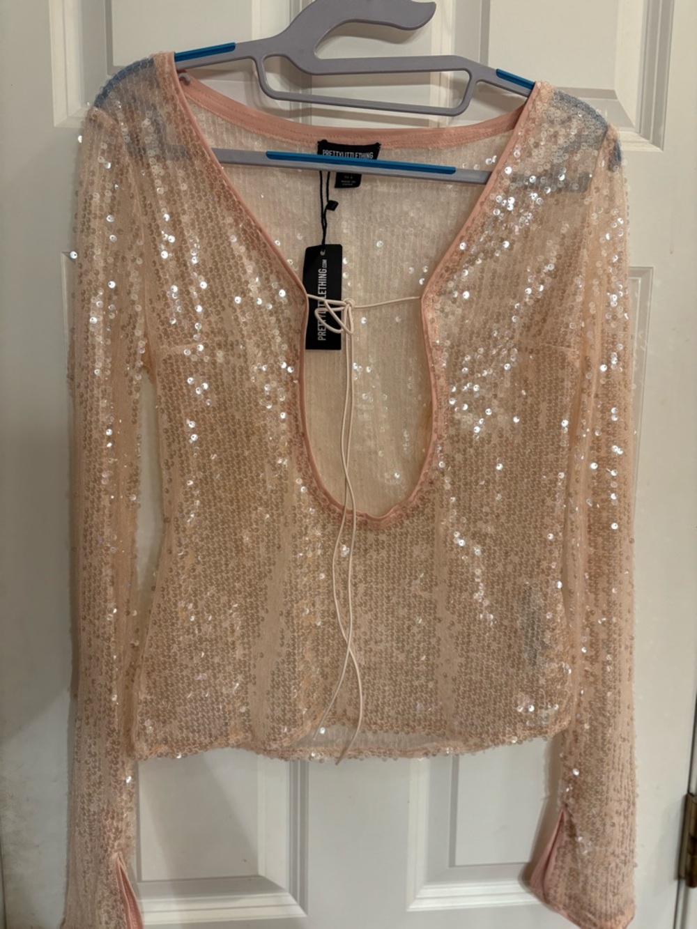 NWT-PrettyLittleThing Blush Sequin Long Sleeve Top-Pink sequin BRAND NEW!
